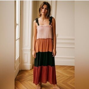 Blu Pepper Color Block Maxi Dress